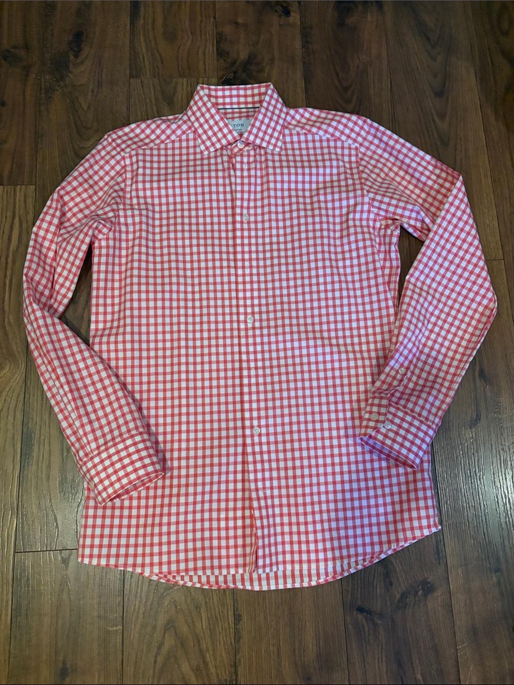 Eton Orange and White Gingham Dress Shirt